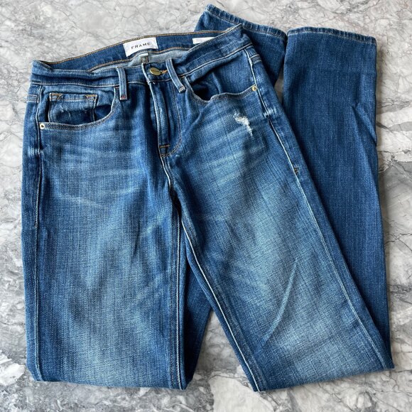 Frame Light Wash Le Nik Straight Leg Jeans Blue 24 - Picture 1 of 6